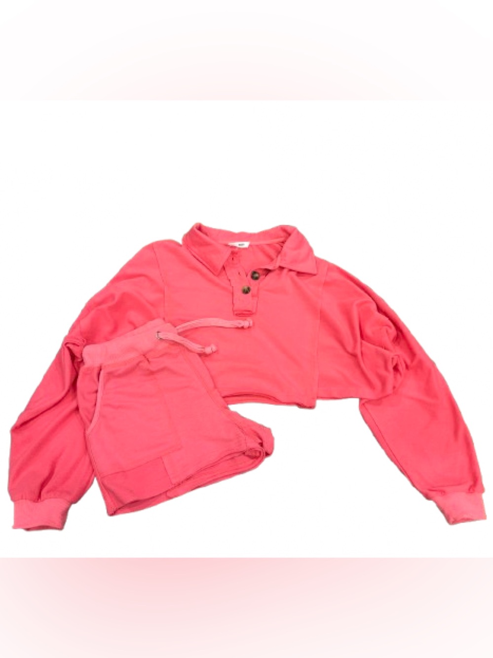 Day + Moon Women’s Coral Pink Cropped Sweat and Sweat Shorts Set Size Small